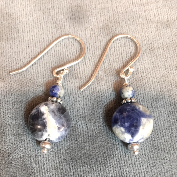 Sterling silver and Sodalite gemstone earrings - Picture 2 of 6